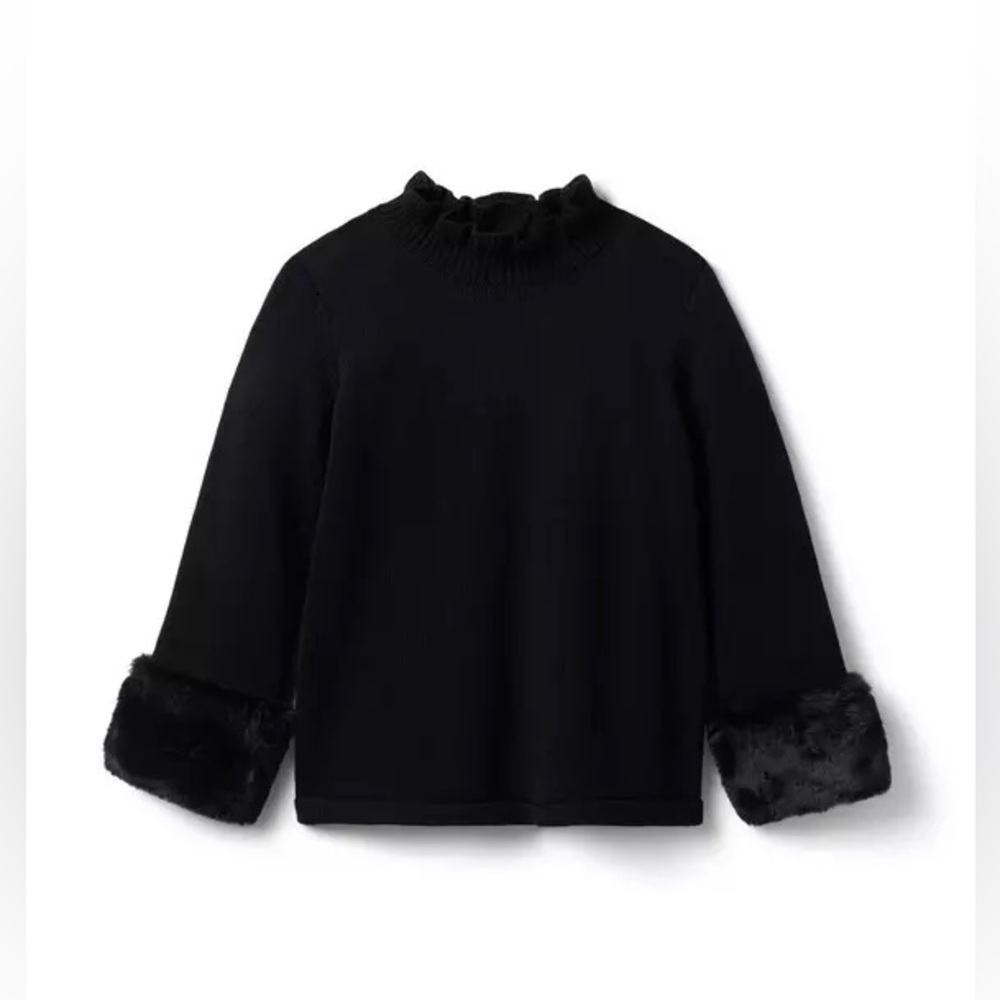 Janie and Jack Black Faux Fur Cuff Sweater size 2T